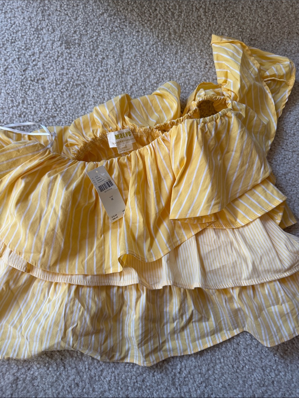Anthropologie Yellow & White Striped Ruffle Blouse